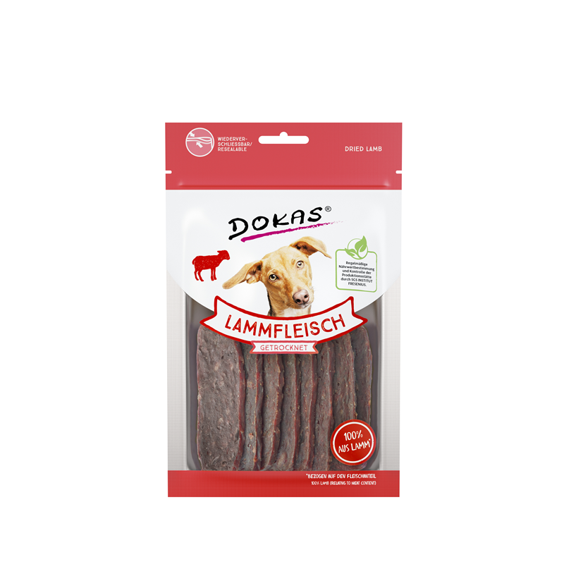 Dokas Hunde Snack Lammfleisch getrocknet 70 g