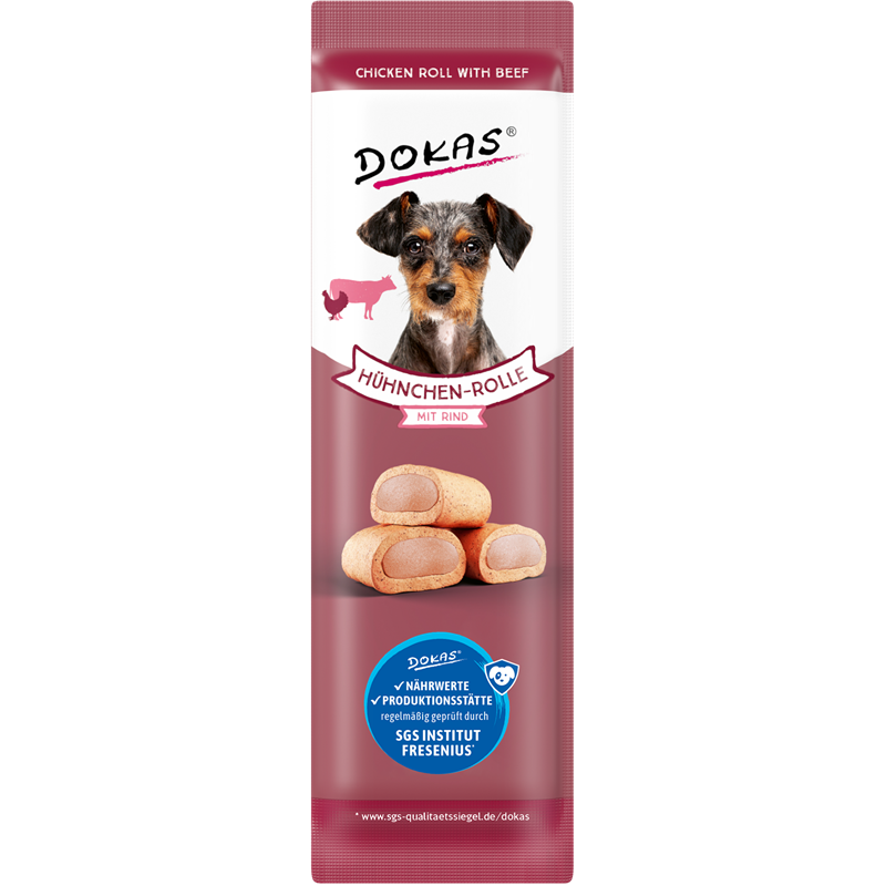 Dokas Dog Snack Hühnchen-Rolle mit Rind 10g