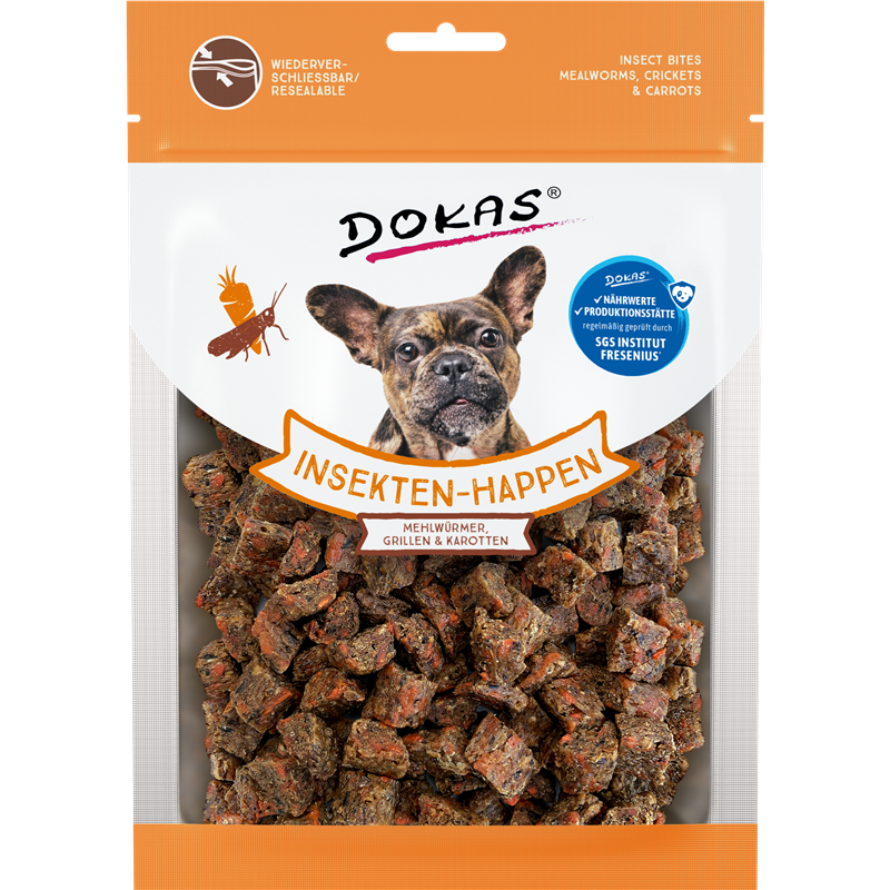 Dokas Hunde Snack Insekten-Happen Mehlwürmer, Grillen, Karotte100 g