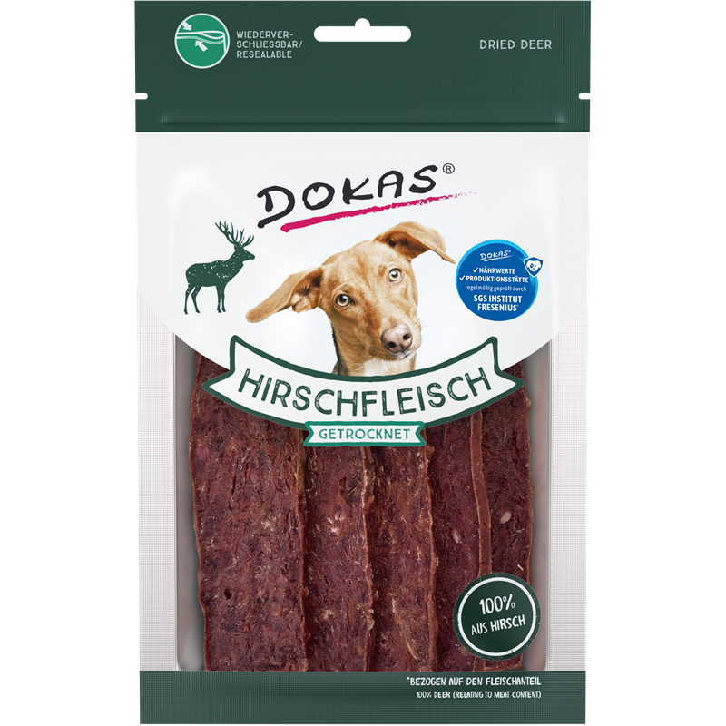 Dokas Hunde Snack Hirschfleisch getrocknet 60g