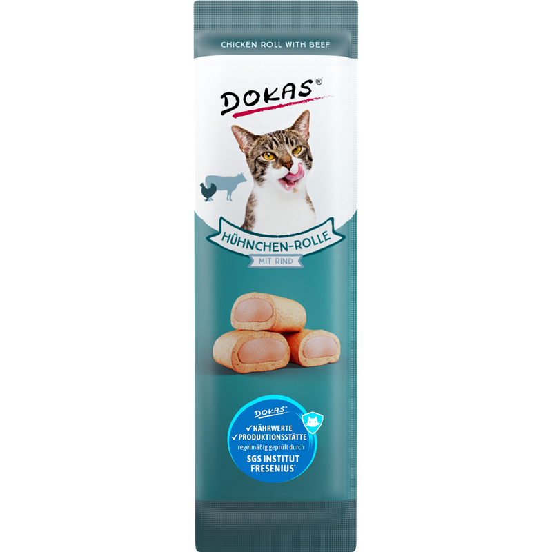 Dokas Cat Snack Hühnchen-Rolle mit Rind 10g