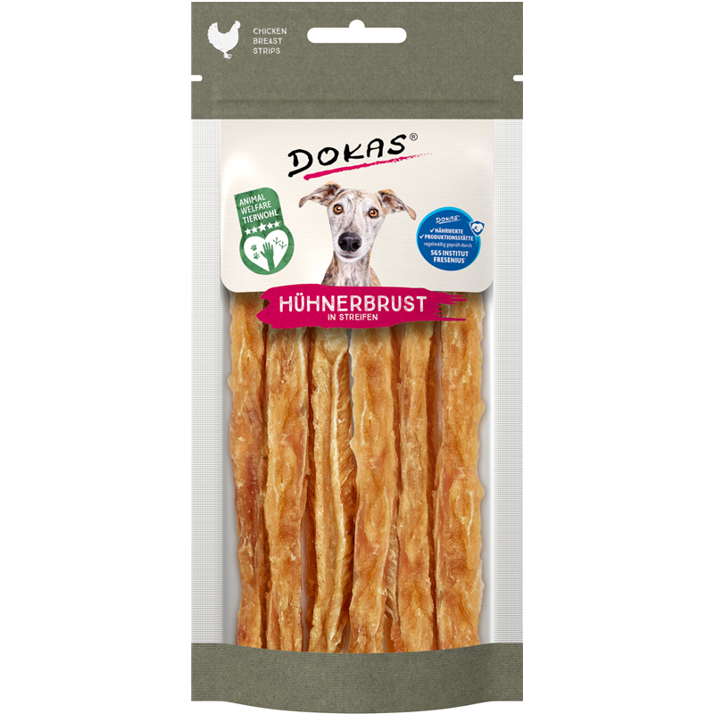 Dokas Hunde Snack Hühnerbrust in Streifen 50g – welfare chicken