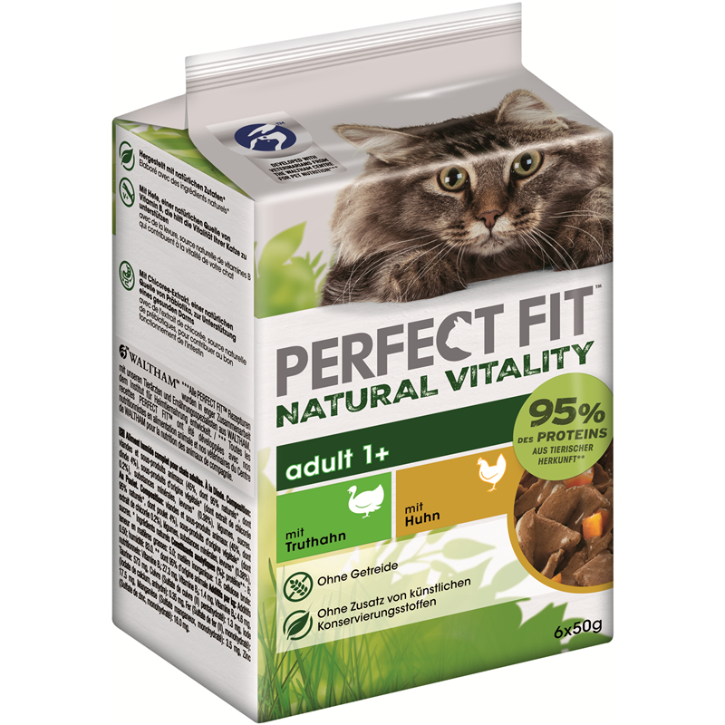 Perfect Fit Katze Portionsbeutel Natural Vitality Adult 1+ mit Truthahn und mit Huhn 6 x 50g