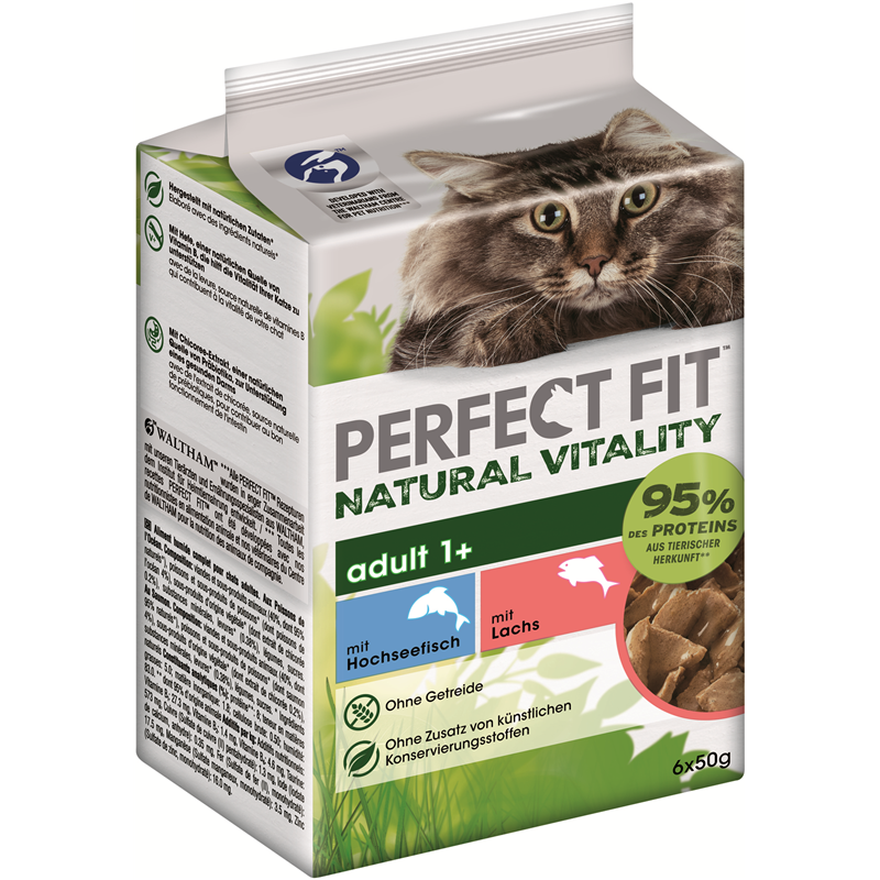 Perfect Fit Katze Portionsbeutel Natural Vitality Adult 1+ mit Hochseefisch und mit Lachs 6 x 50g