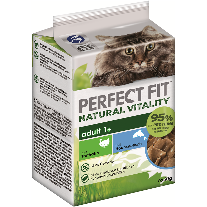 Perfect Fit Katze Portionsbeutel Natural Vitality Adult 1+ mit Truthahn und Hochseefisch 6 x 50g