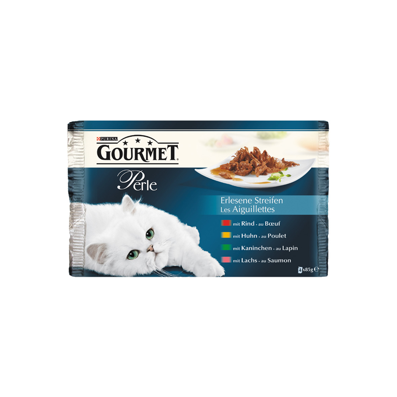 Gourmet Portionsbeutel Multipack Perle (Rind,Kaninchen,Lachs,Huhn) 4x85g