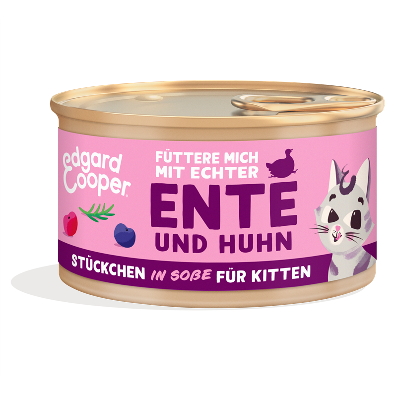 Edgard & Cooper Stückchen in Soße Kitten Freilaufente und Freilaufhuhn mit Blaubeeren, Cranberrys un
