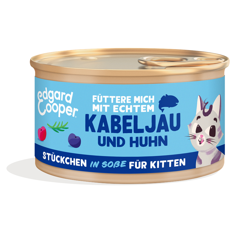 Edgard & Cooper Stückchen in Soße Adult MSC-Kabeljau und Freilaufhuhn mit Blaubeeren, Cranberrys und
