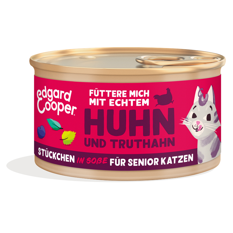 Edgard & Cooper Stückchen in Soße Senior Freilauftruthahn und Freilaufhuhn mit Blaubeeren, Nesselblä