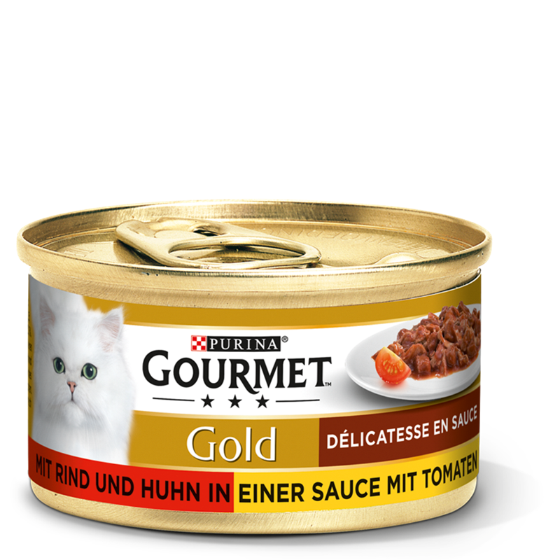 Gourmet Dose Gold Delicatess Rind, Huhn & Tomaten-Soße 85g
