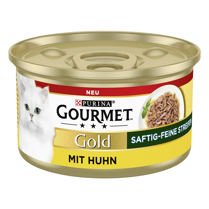 Gourmet GOLD Saftig-feine Streifen mit Huhn, Katzennassfutter 85 g Dose