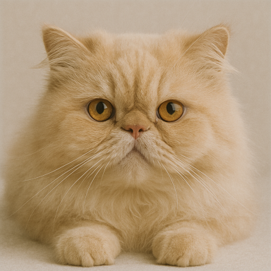 Perserkatze mit kurzem, plüschigem Fell und großen, runden Augen.