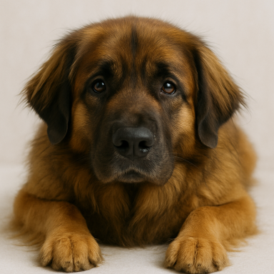 Ein Leonberger-Hund mit braunem Fell und sanften, ausdrucksvollen Augen.